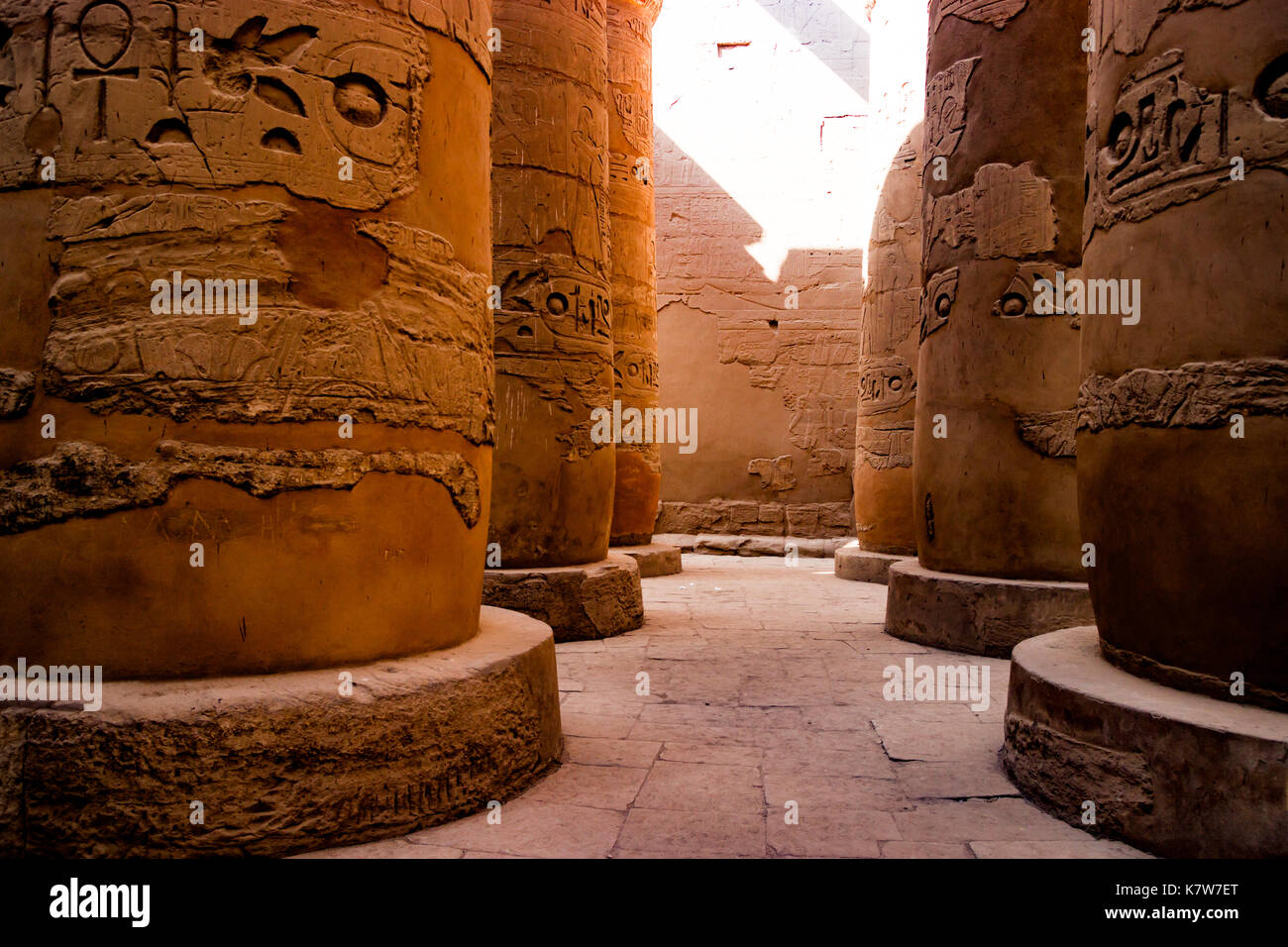 Egyptian hieroglyphic columns in Luxor, Egypt Stock Photo