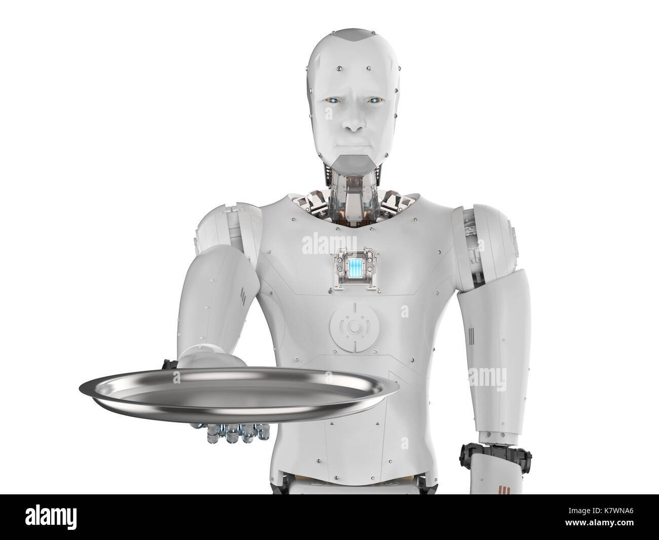 3d rendering humanoid robot holding serving tray Stock Photo Alamy
