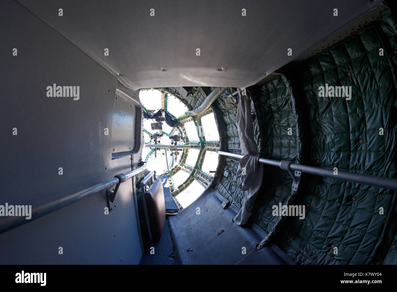 A flight officer’s cabin of Antonov An-30,  an aerial cartography aircraft. Air show at Zhuljany airport. September 16, 2016. Kyiv, Ukraine. Stock Photo