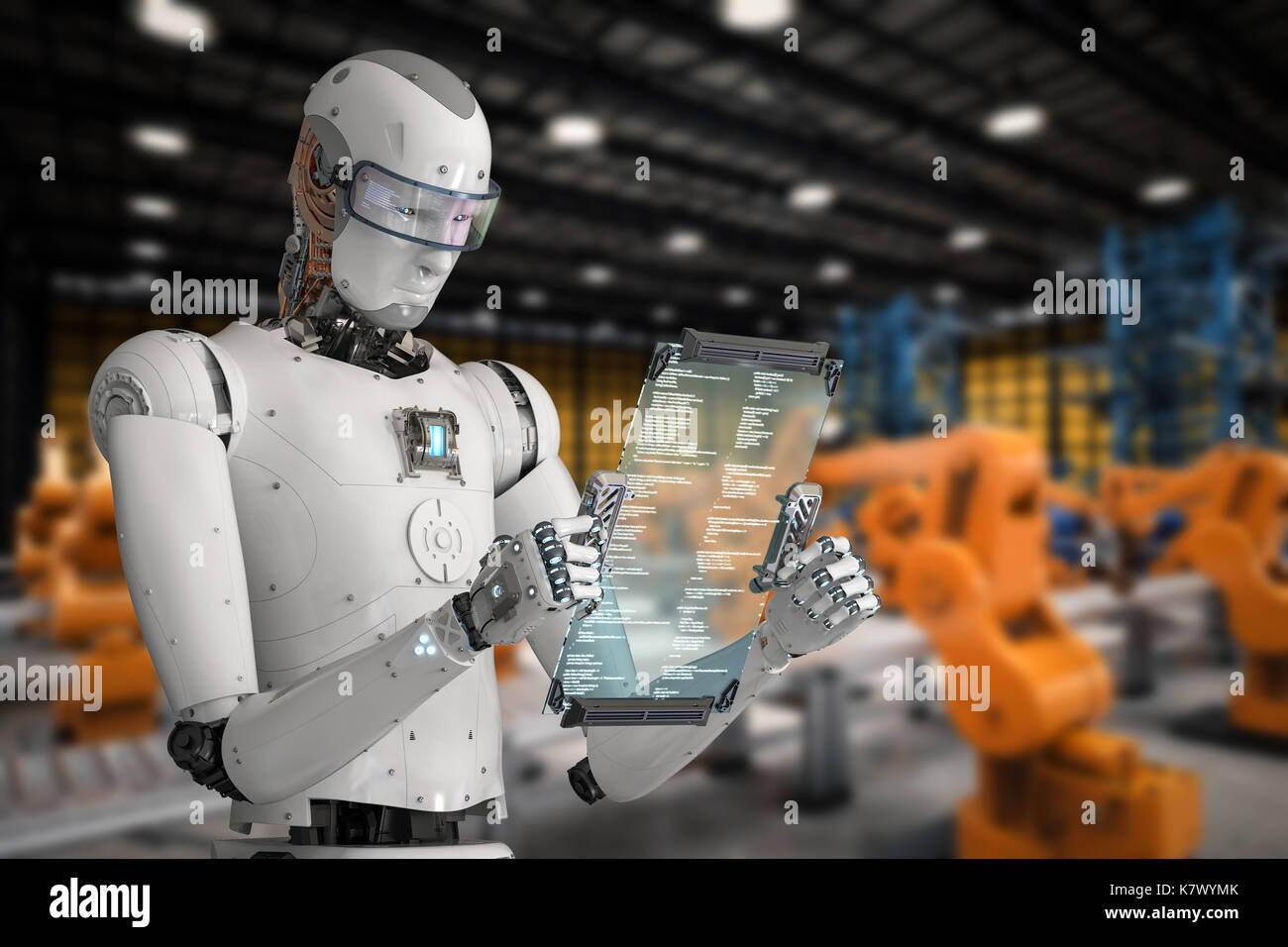 3d rendering humanoid robot working with digital tablet Stock Photo - Alamy