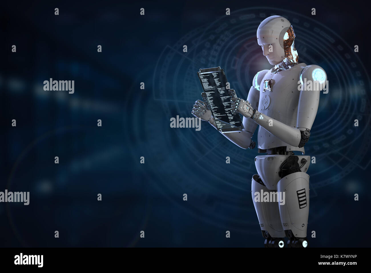 3d rendering humanoid robot working with digital tablet Stock Photo - Alamy