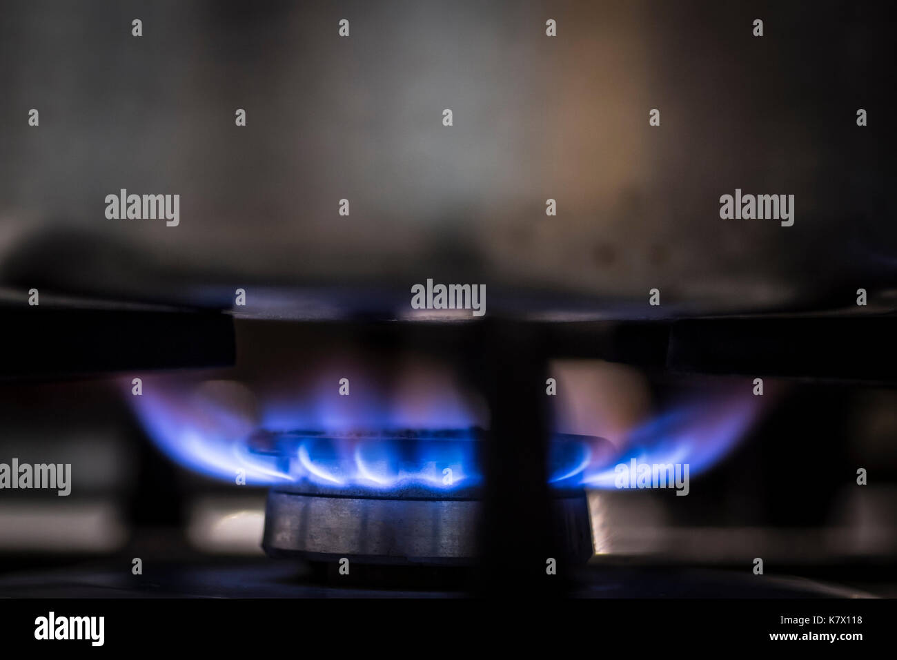 Burner gas stove closeup. Gas burns with a blue flame Stock Photo Alamy