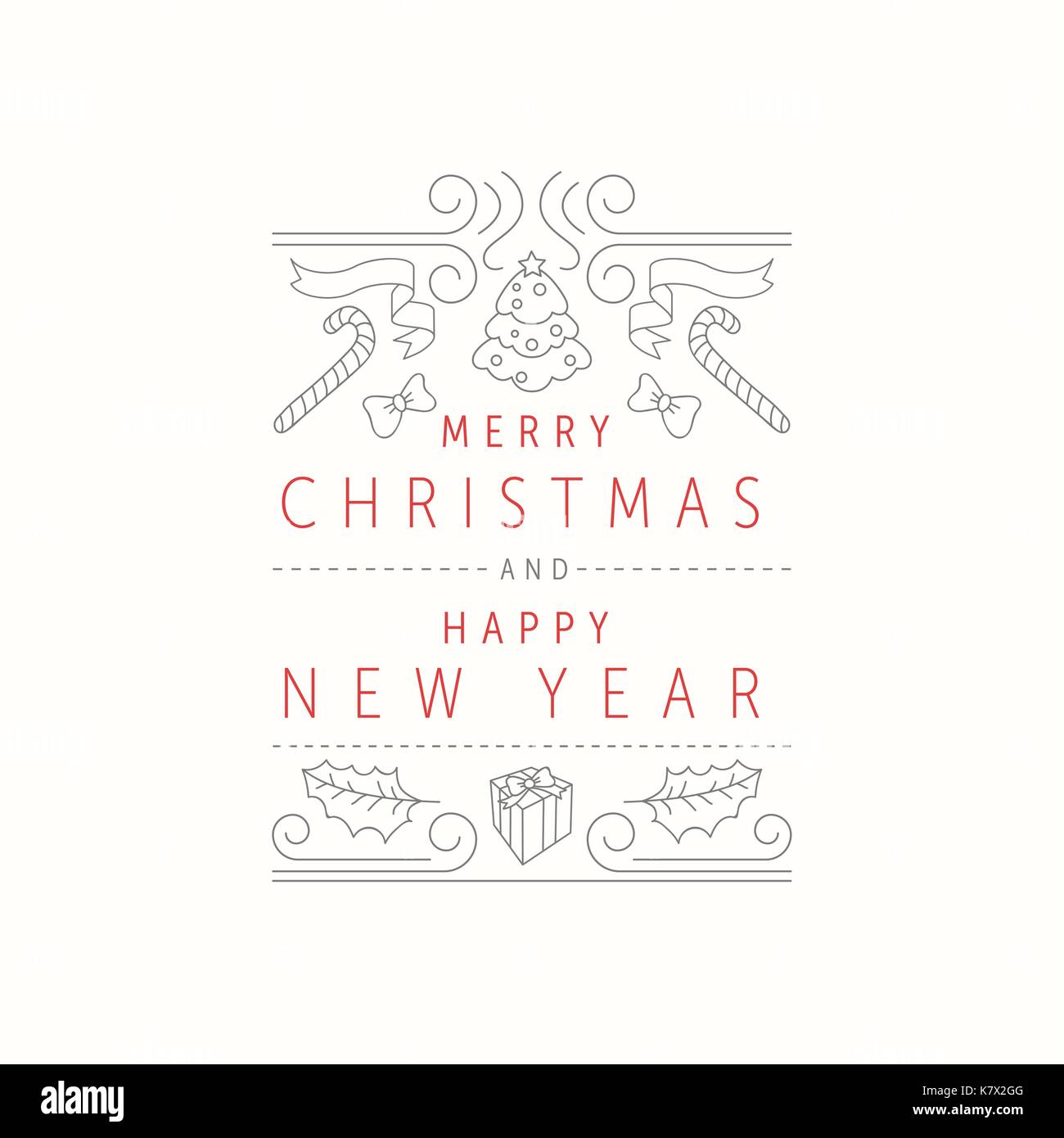 Vector Christmas and New Year Greeting Card Design Template. Hand drawn ...