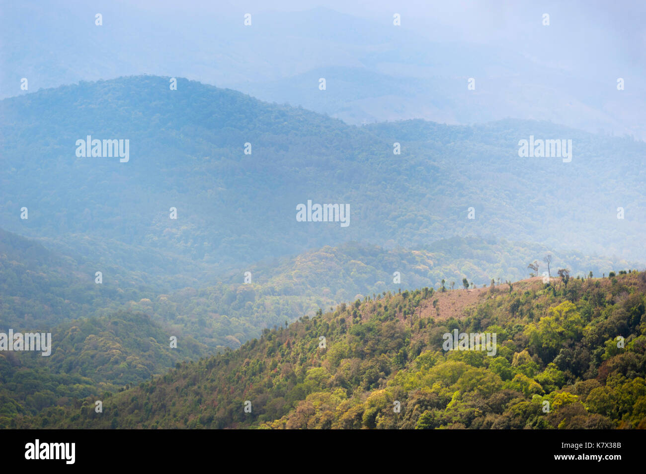 View from Doi Inthanon, the highest mountain in Thailand. Doi Inthanon National Park, Chom Thong District, Chiang Mai Province, Thailand Stock Photo