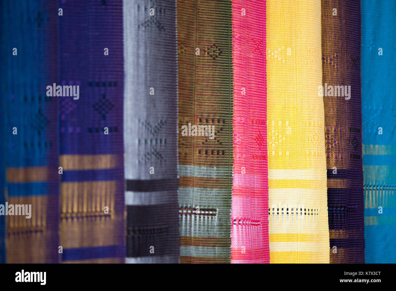 Colourful Thai traditionally weaved scarves Stock Photo