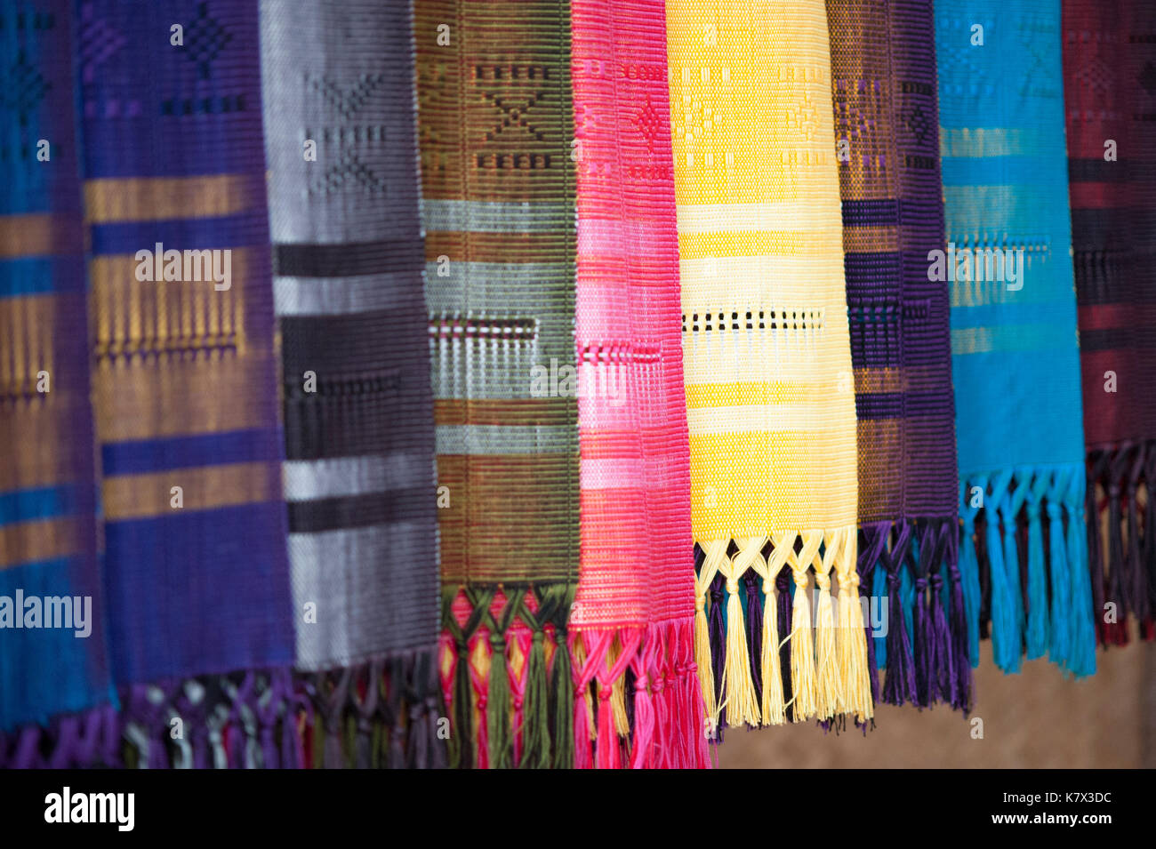 Colourful Thai traditionally weaved scarves Stock Photo