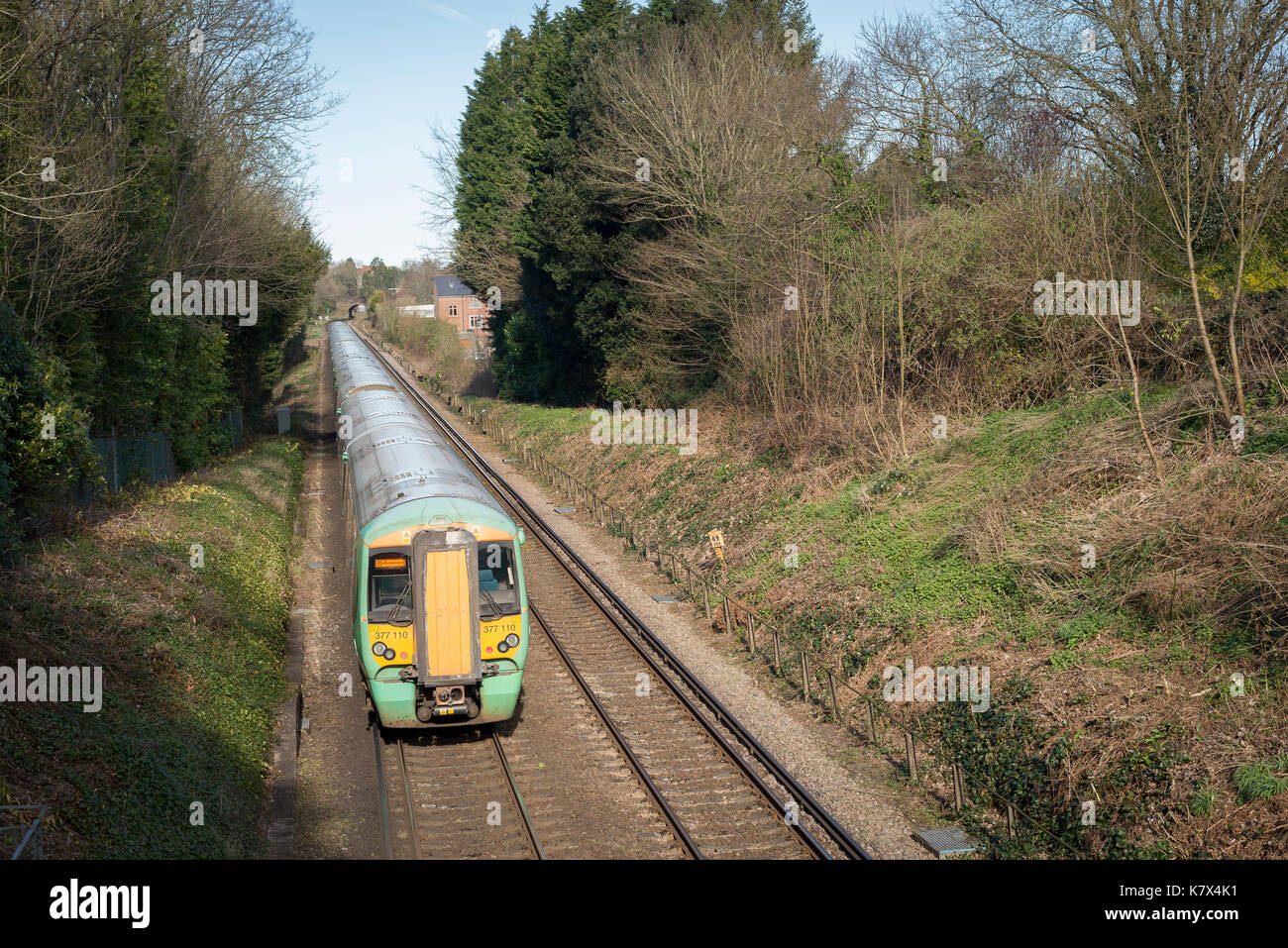 Train in the Countryside, West Sussex, England Stock Photo