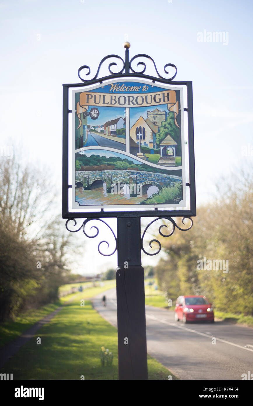 Pulborough Ornamental Village Sign, West Sussex, England Stock Photo