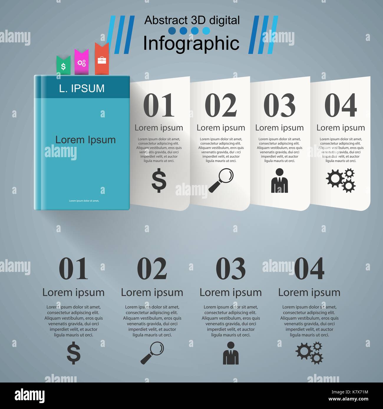 Book infographic. Five origami paper. Stock Vector