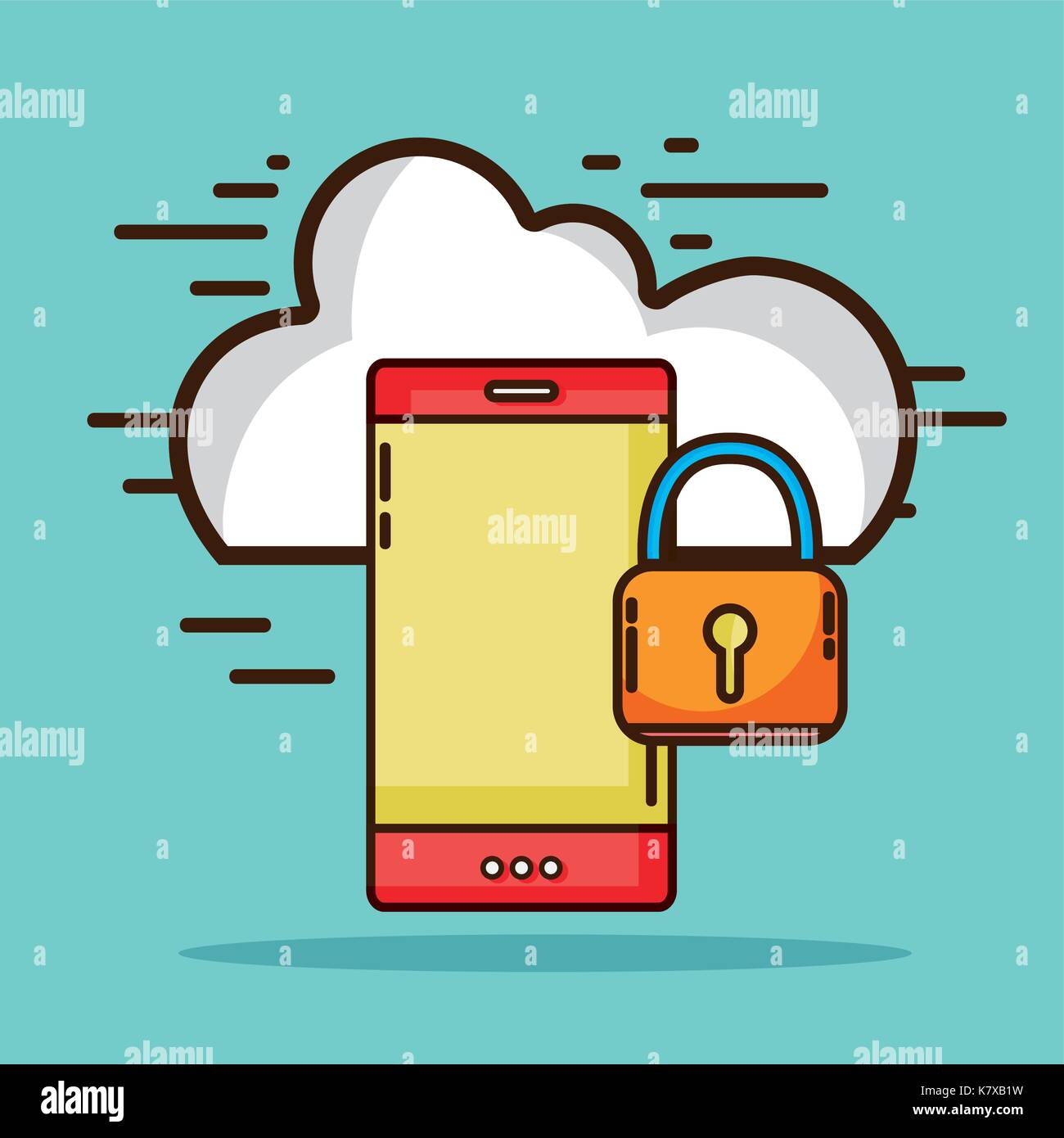 smartphone with cloud data and padlock security Stock Vector Image ...