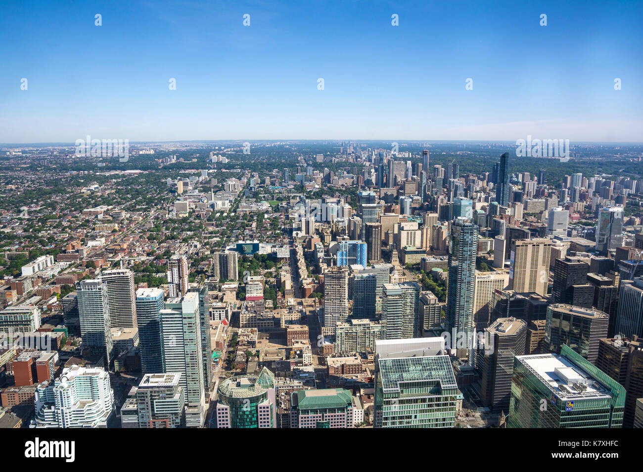 Toronto,Canada-august 2,2015:view of Toronto city skyline from the top of the Cn tower during a sunny day. Stock Photo