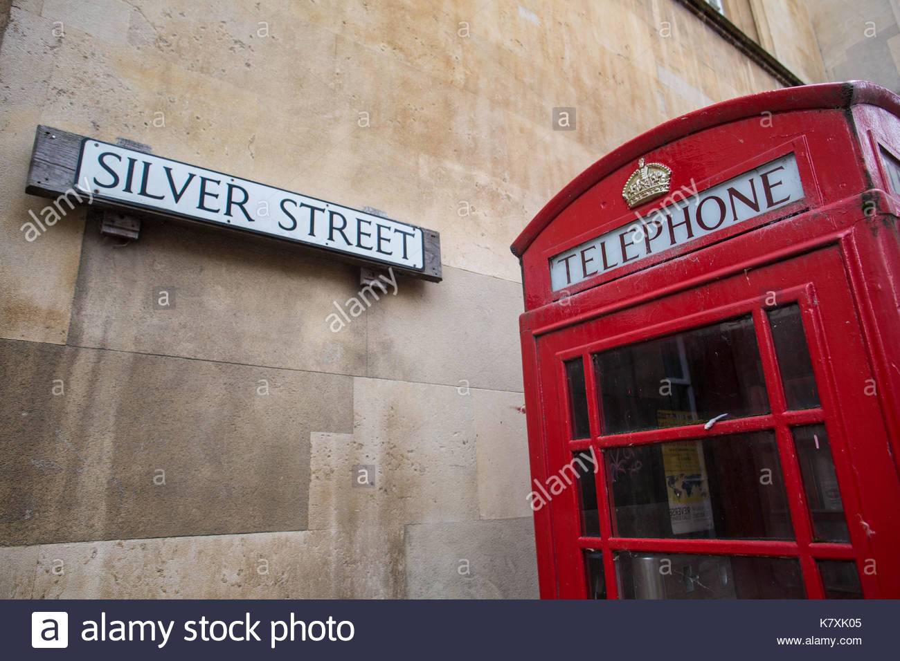 Red telephone boxes in a street in Cambridge England Stock Photo