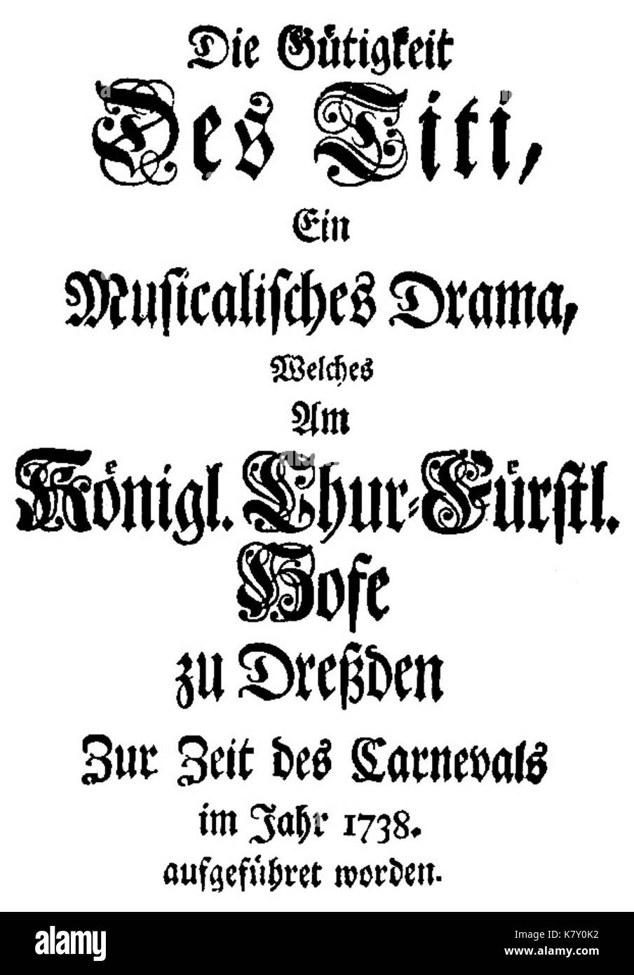Johann Adolph Hasse   La Clemenza di Tito   german titlepage of the libretto   Dresden 1738 Stock Photo