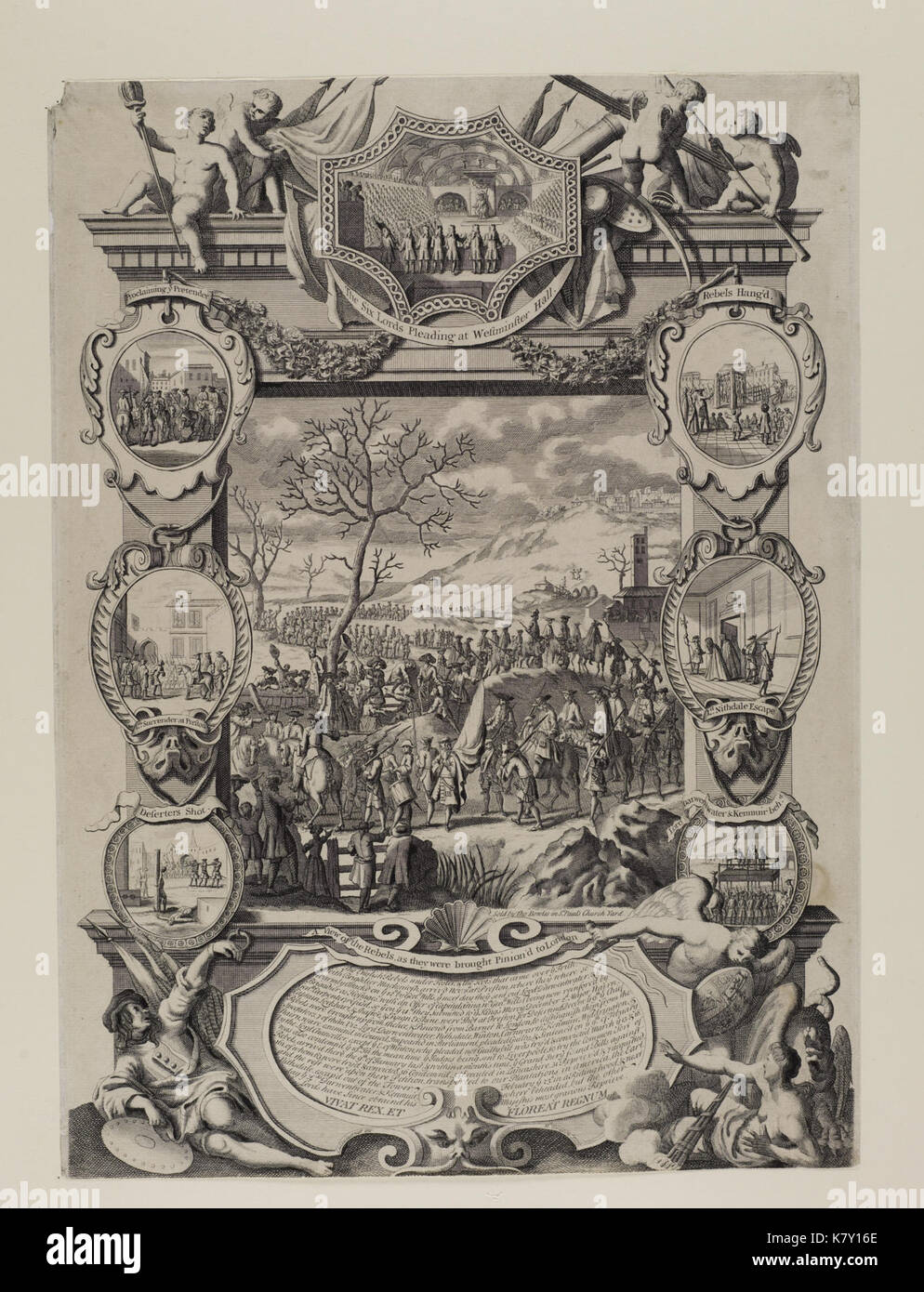 Jacobite broadside   View of the rebels as they were brought pinioned to London Stock Photo