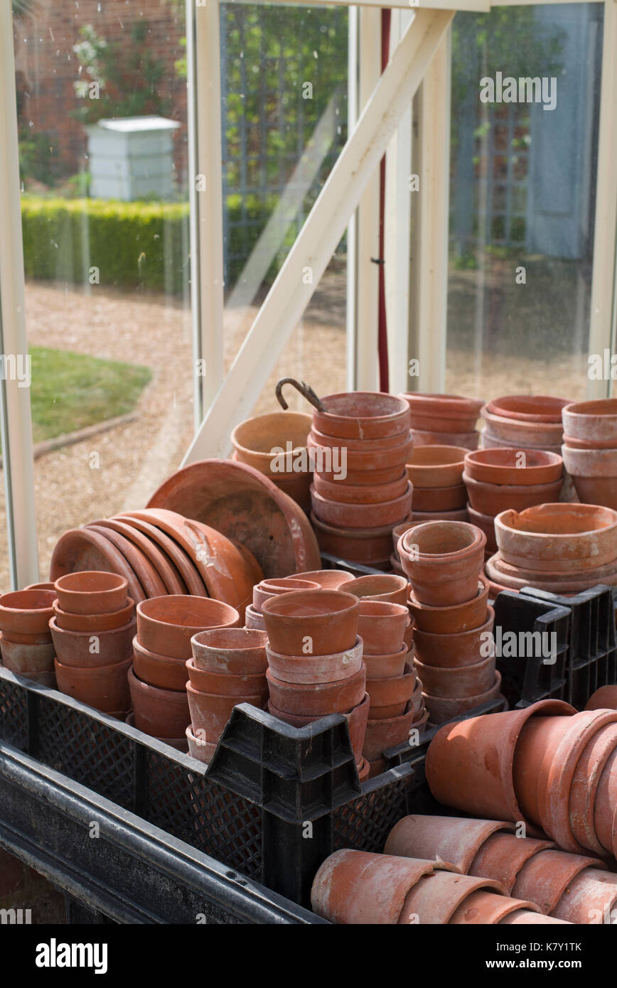 Terracotta pots in a greenhouse Stock Photo Alamy