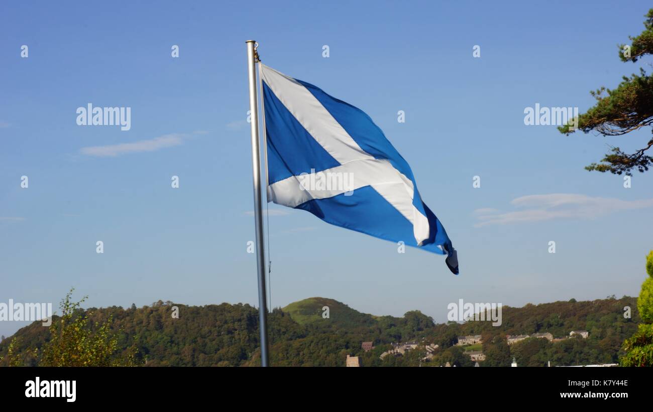 Scotland, Oban, Mull,Tobermory, Ferry, Cal Mac, Clan Maclean, Coloured Houses, Port, Picturesque, St Andrews Cross, Gastronomy, Sea Food. Stock Photo