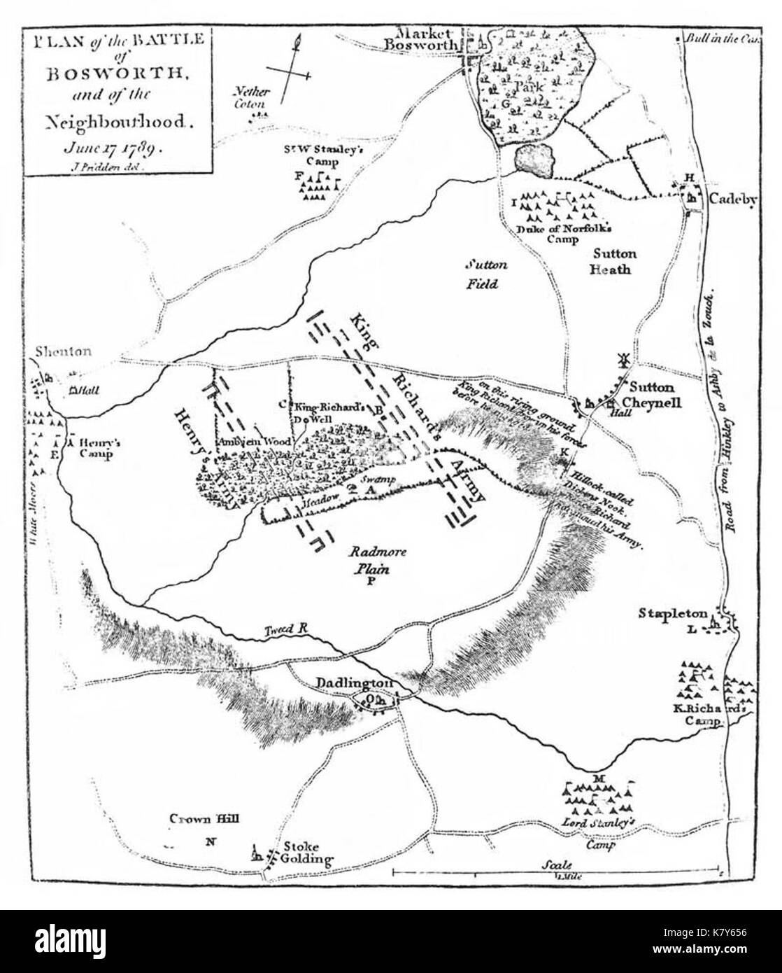 John Pridden's map of the Battle of Bosworth Field Stock Photo