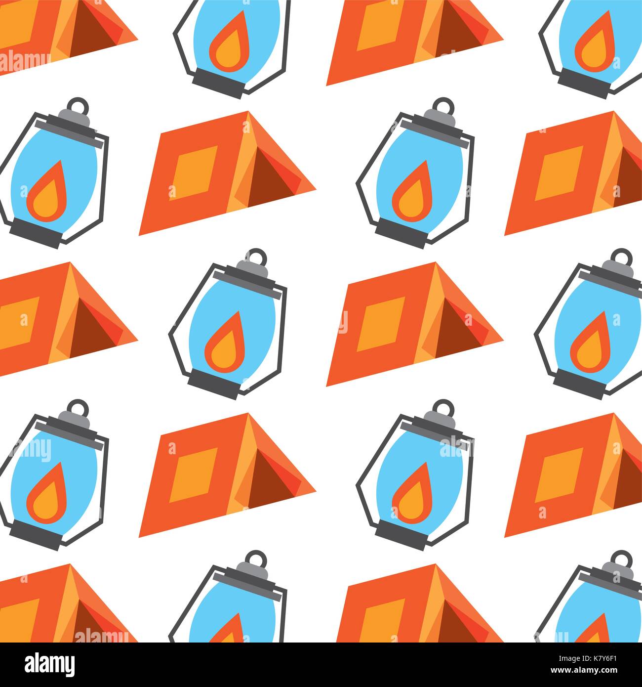 forest camping tent and lamp seamless pattern image Stock Vector