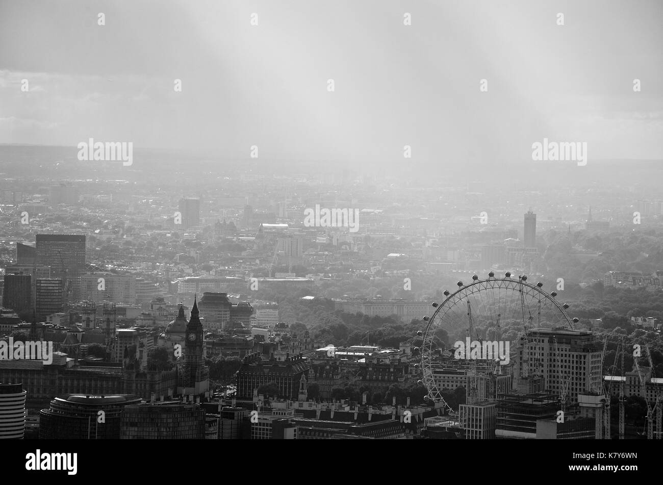 London from above - view over London from The Shard in september 2017 on a moody day. Stock Photo