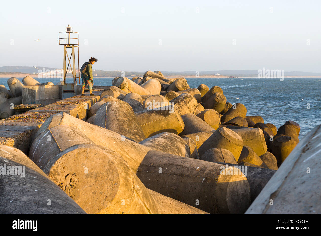Walking on pier at sunset. Essaouira, Marrakech-Safi. Morocco Stock Photo