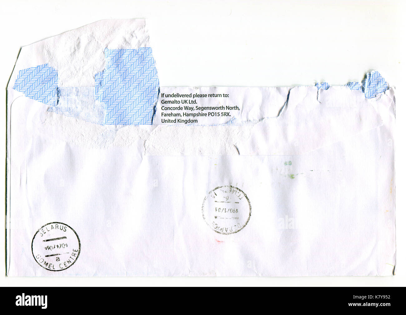 BELARUS - CIRCA 2017: A revers side of the  envelope with Belarussian postal stamp, circa 2017. Stock Photo