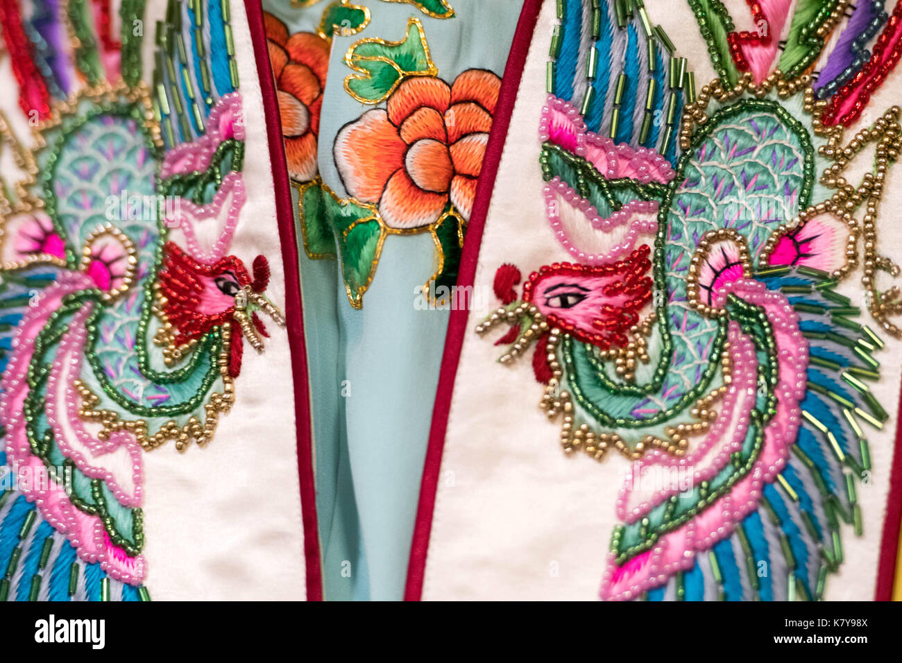Intricate embroidery of a Beijing Opera singer's costume Stock Photo