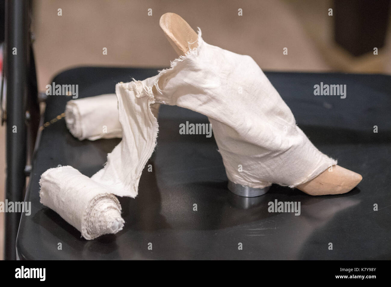 Tiny shoe used to bind feet of Beijing opera singers Stock Photo