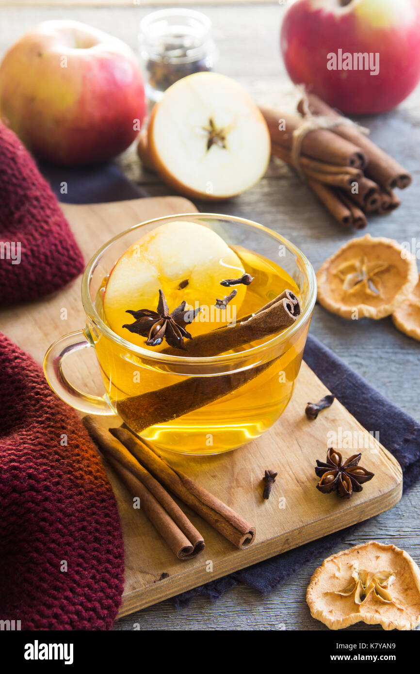 Hot drink (apple tea, punch) with cinnamon stick, star anise and clove