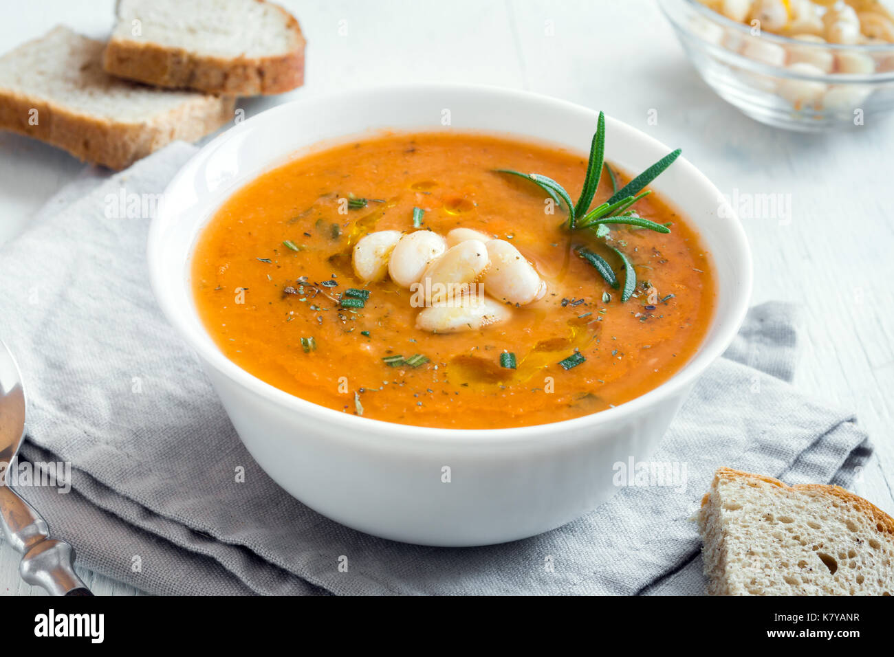 Bean and vegetable soup with rosemary. Healthy homemade diet vegetarian vegan soup meal food