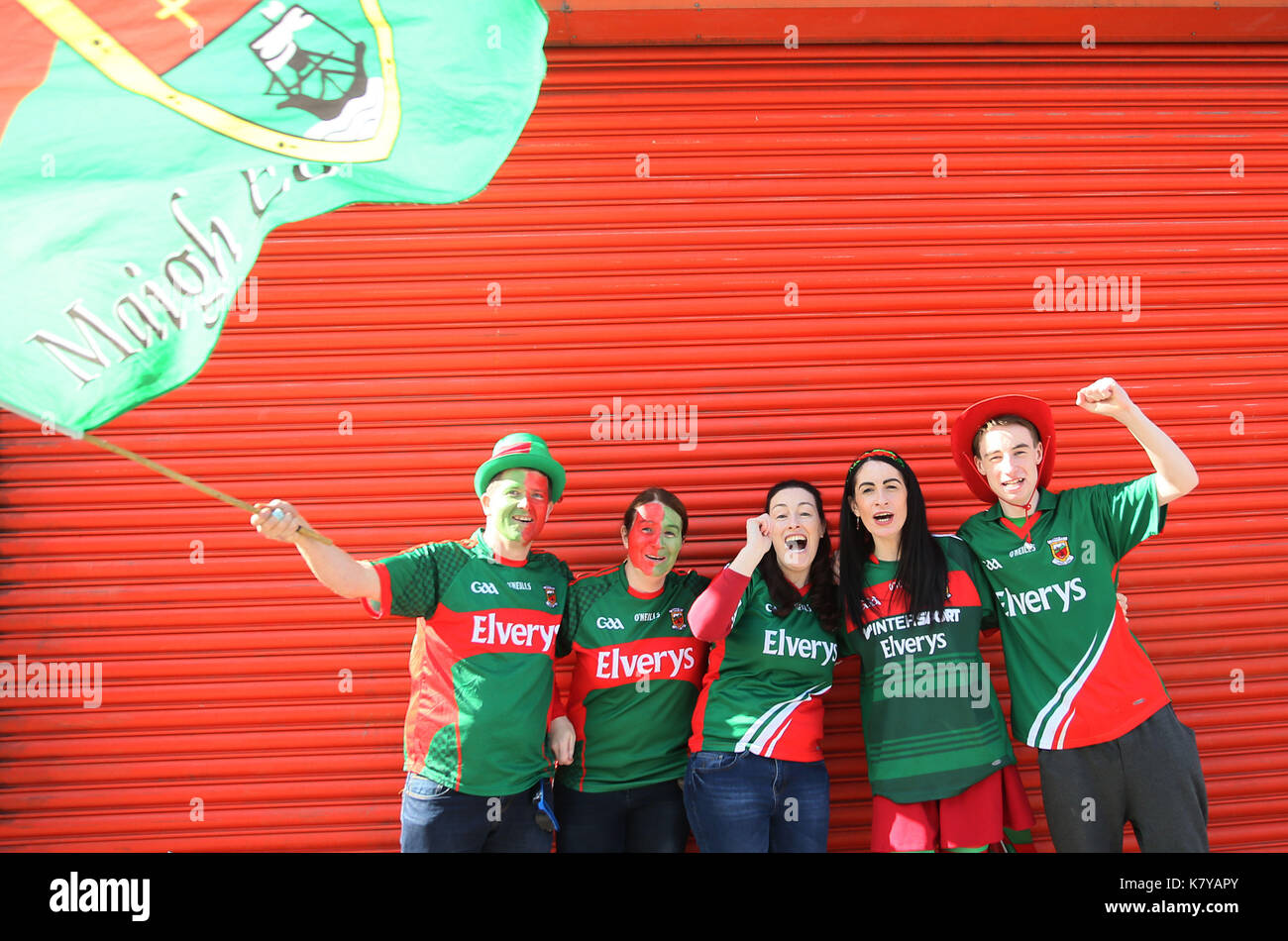 Mayo supporters ahead of the All-Ireland Football final between Dublin and Mayo at Croke Park in Dublin. Stock Photo