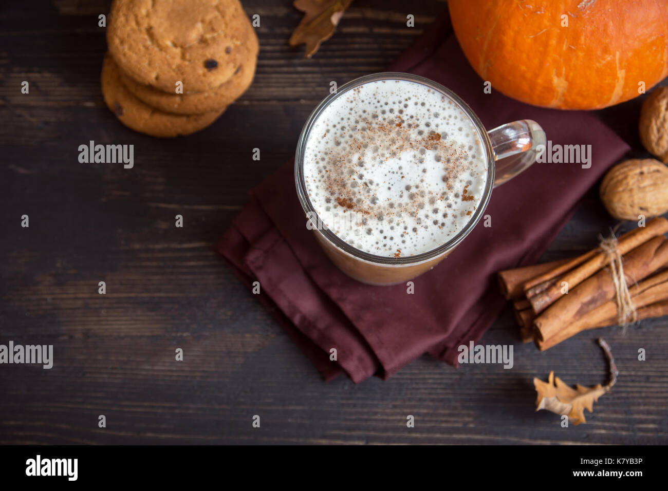 Pumpkin Spice Latte. Cup of Latte with Seasonal Autumn Spices, Cookies ...