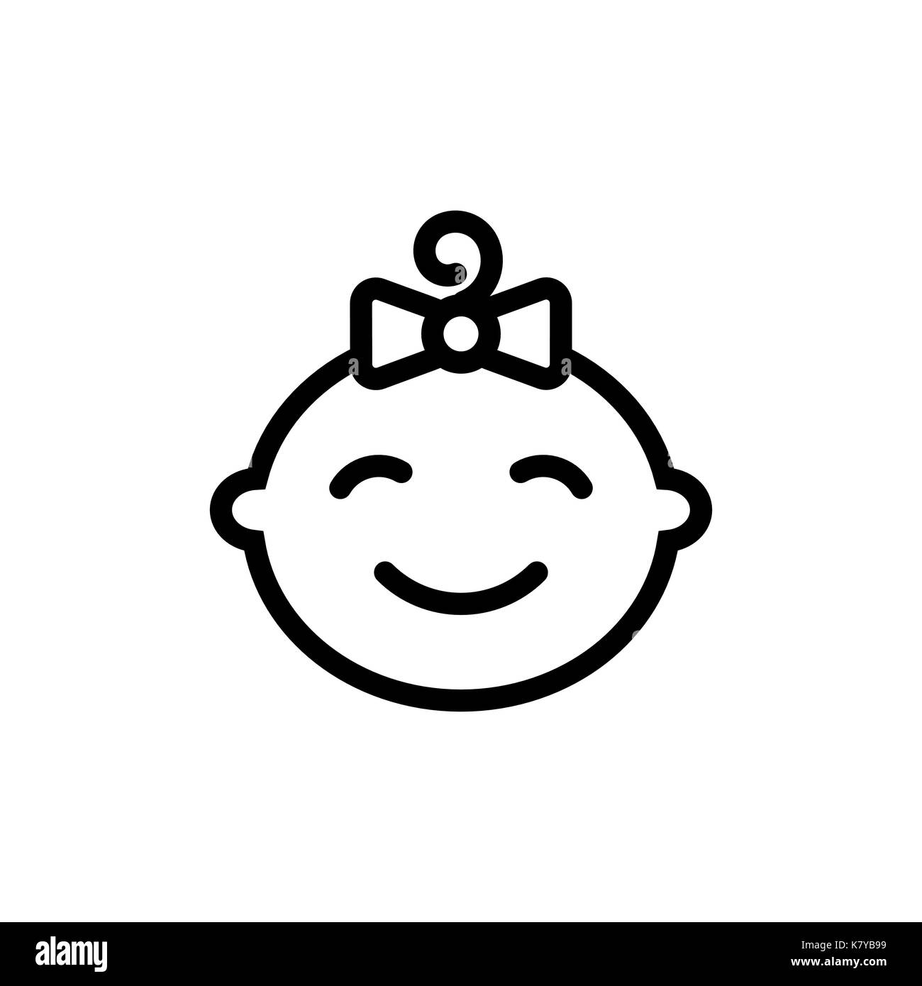 Cute baby face thin line icon. Outline symbol little girl for the design of children's webstie and mobile applications. Outline stroke kid pictograms Stock Vector