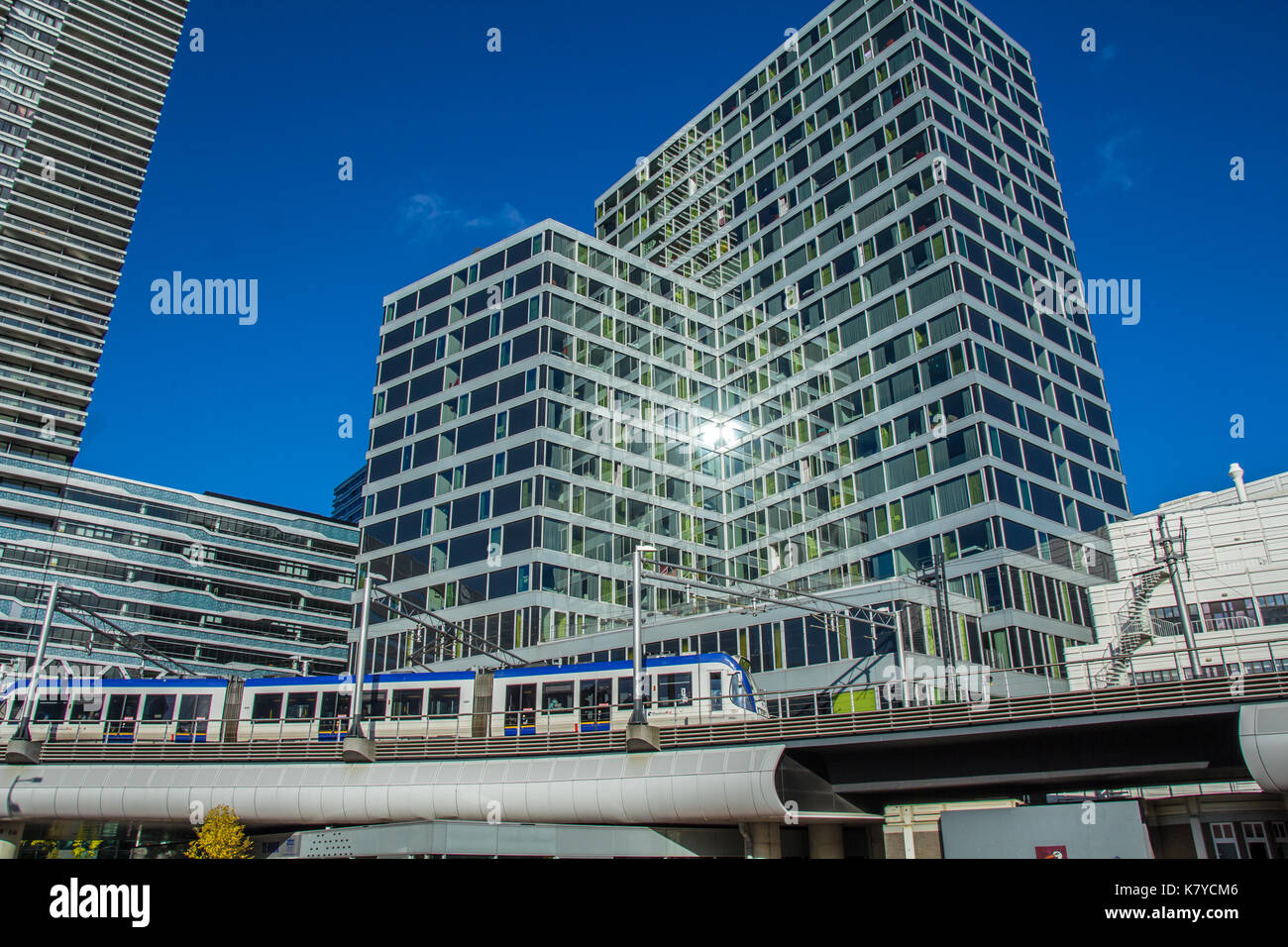 The Hague, the Netherlands - 29 October, 2016: randstadRail light rail tram travelling from The Hague Central Station through city Stock Photo