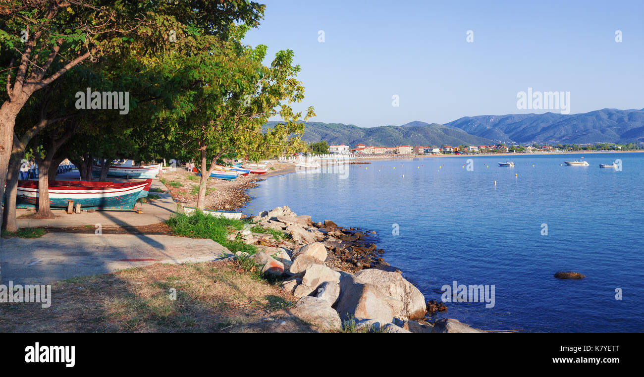 Landscape of Stavros beach in Greece during summer season. Stock Photo