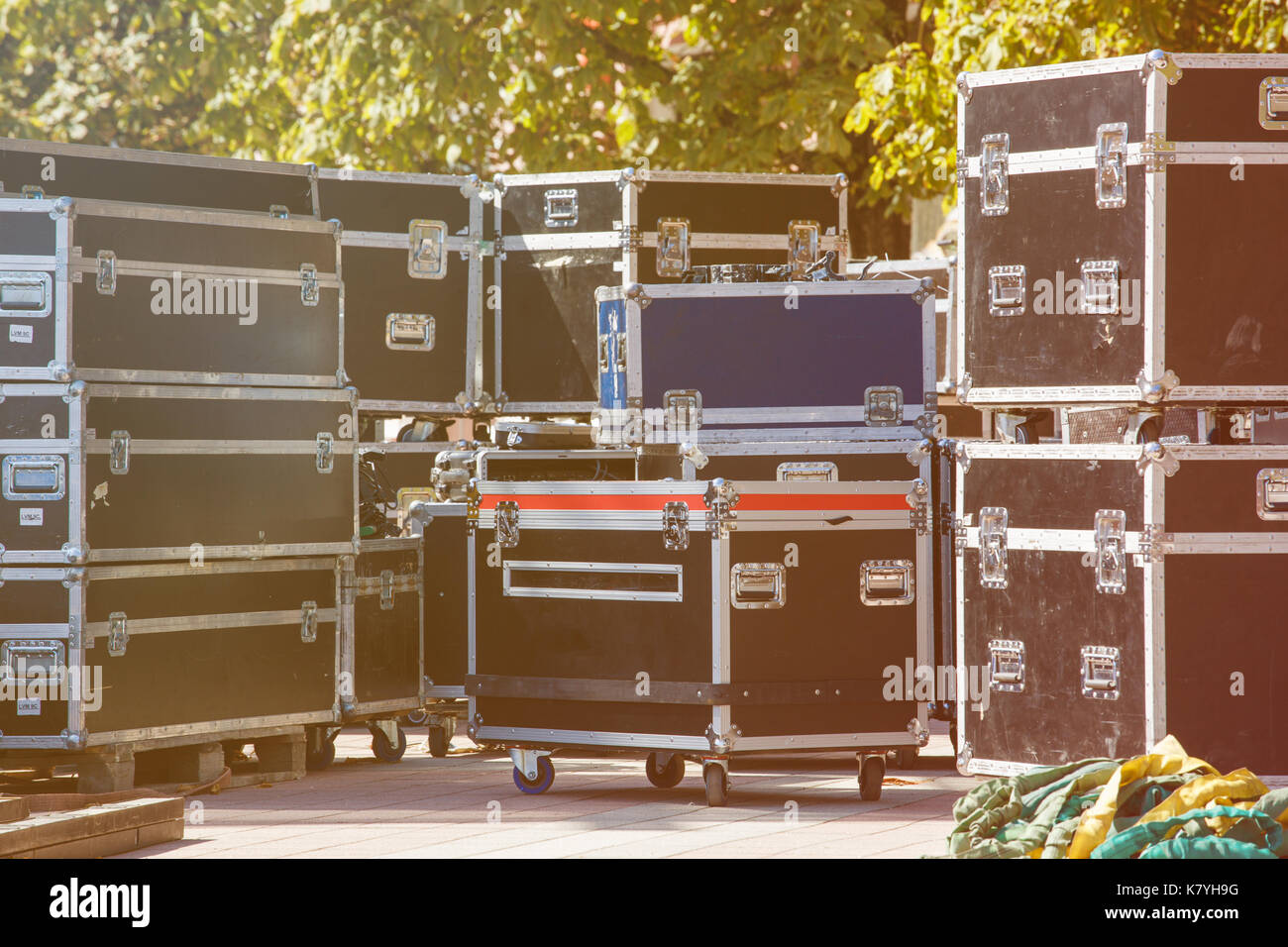 Boxes stage equipment Stock Photo Alamy
