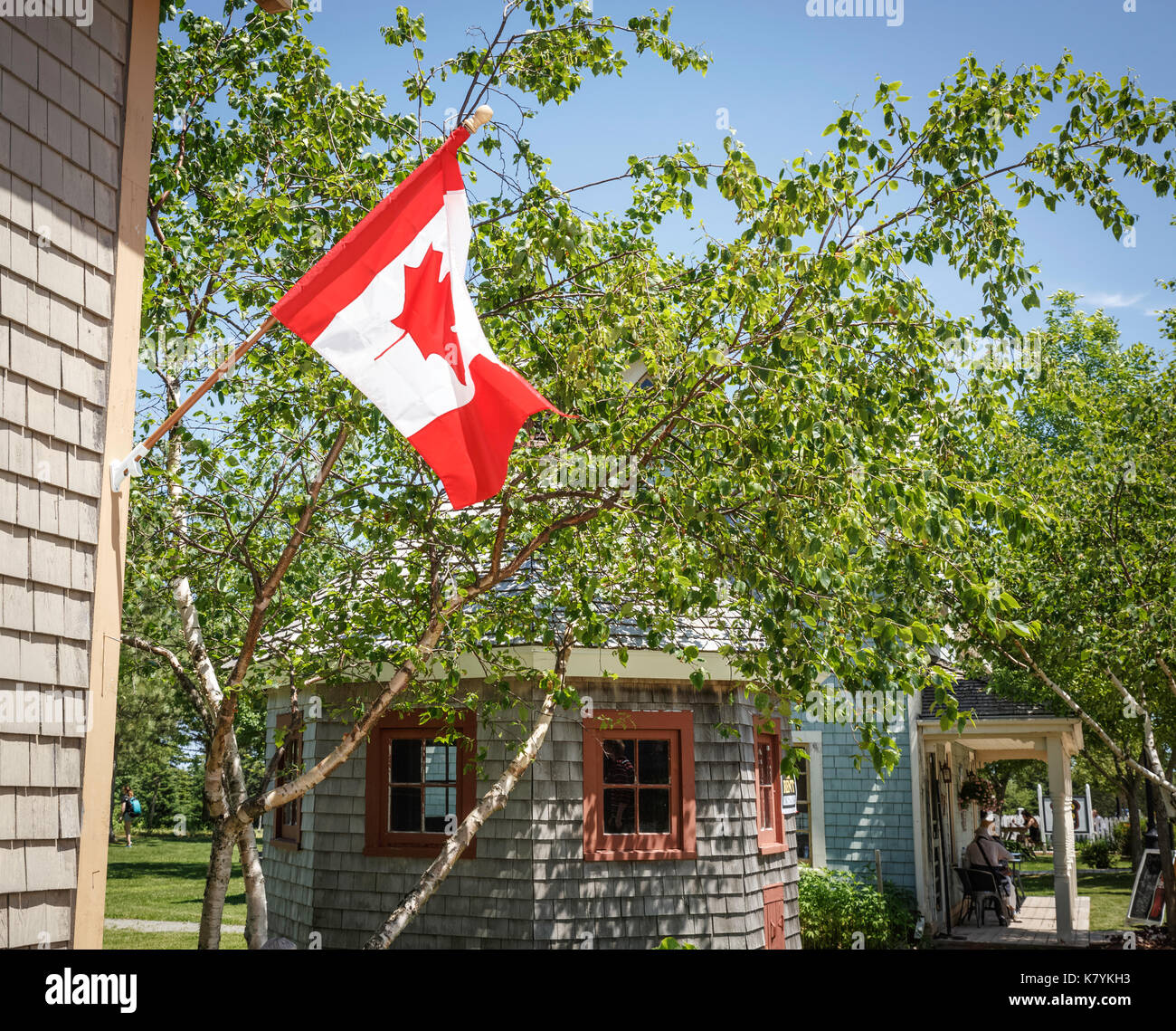 Canadian flag on exterior building, Avonlea, PEI, Canada Stock Photo
