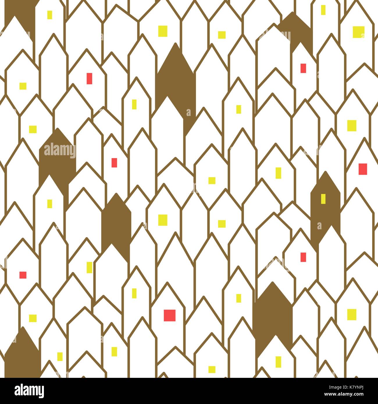 Gold and white abstract houses seamless vector pattern. Stock Vector