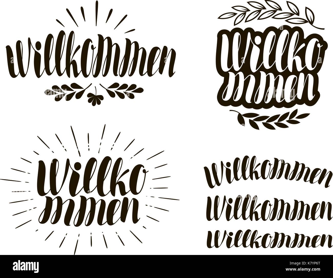 Willkommen, handwritten lettering. Calligraphy vector illustration Stock Vector