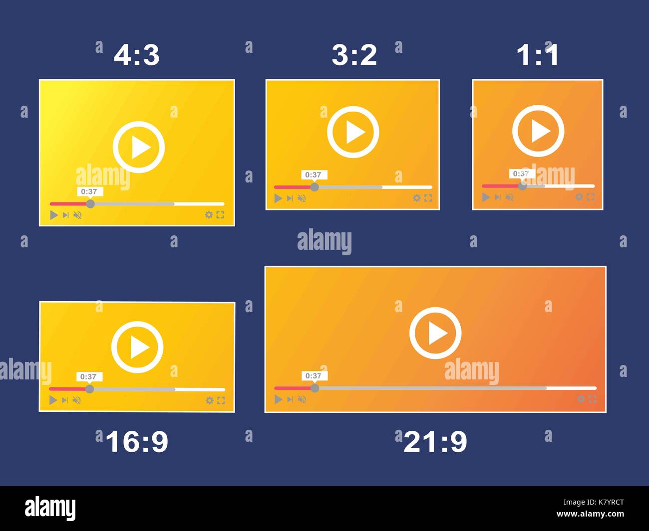 The aspect ratio scale size responsive video player Stock Vector