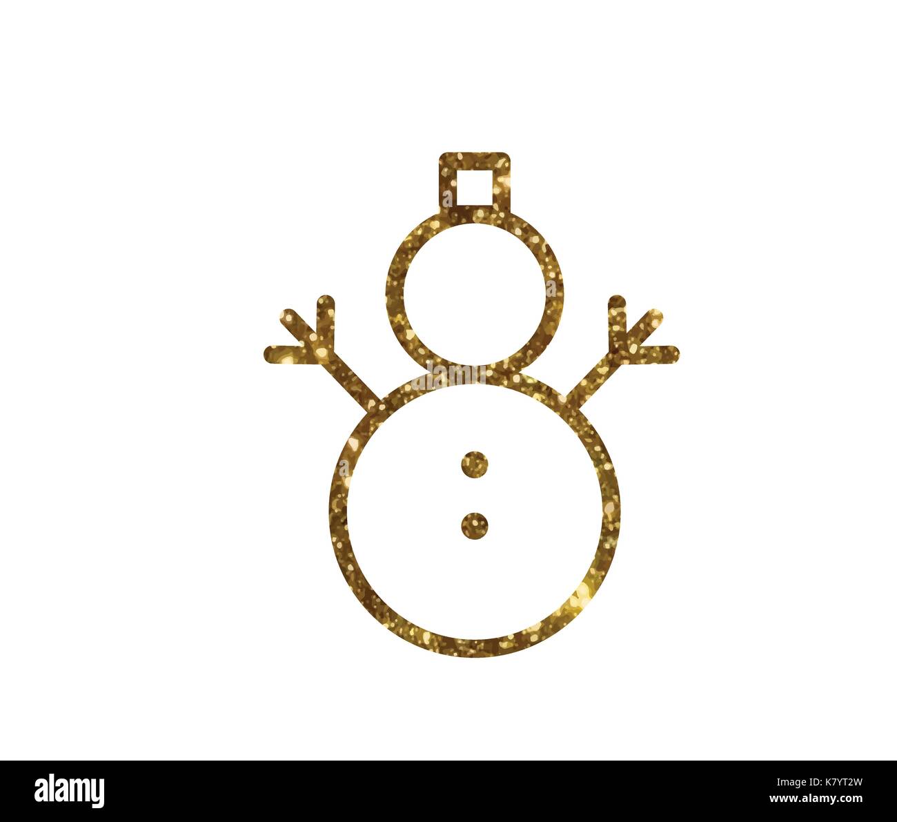 Isolated vector golden glitter Christmas snowman with scraf icon Stock Vector