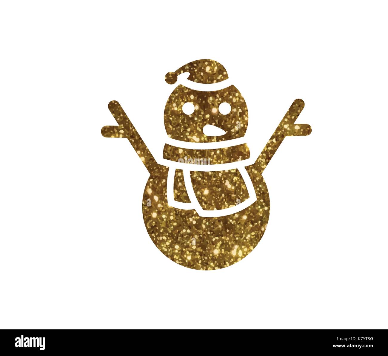 Isolated vector golden glitter Christmas snowman with scraf icon Stock Vector