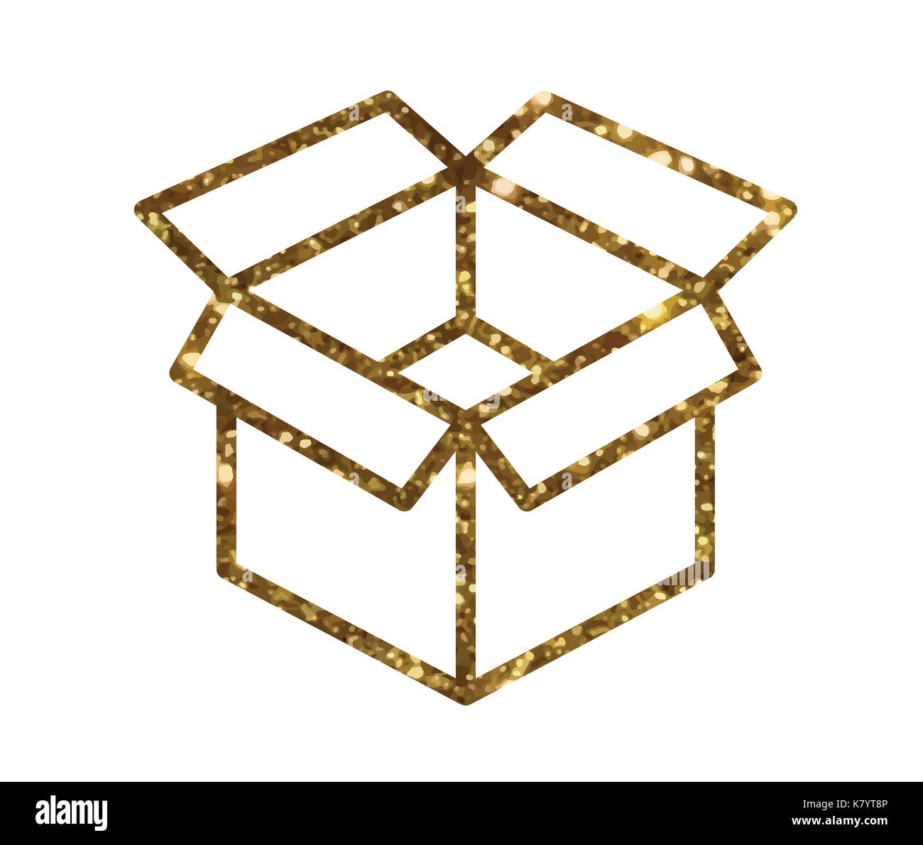 Isolated vector golden glitter delivery shipping box line icon Stock Vector