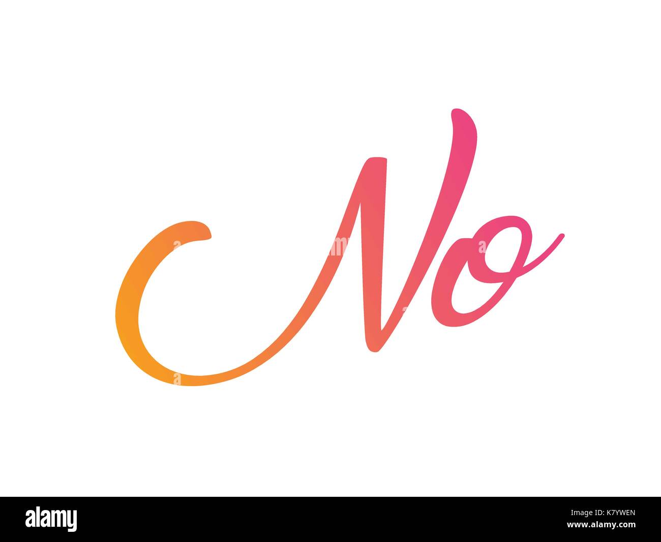 The Gradient pink to orange  isolated hand writing word NO Stock Vector