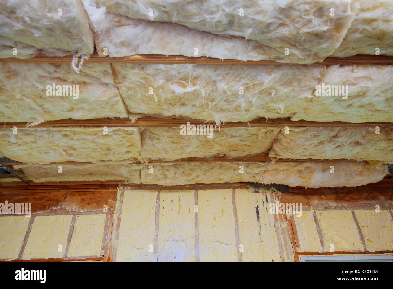 Fibreglass Insulation Installed In The Sloping Ceiling Of A