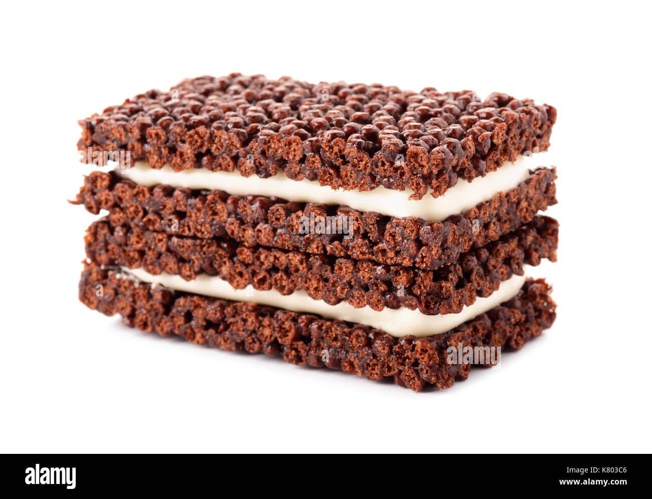 Delicious and healthy chocolate bar with muesli and cream isolated on a white background Stock Photo
