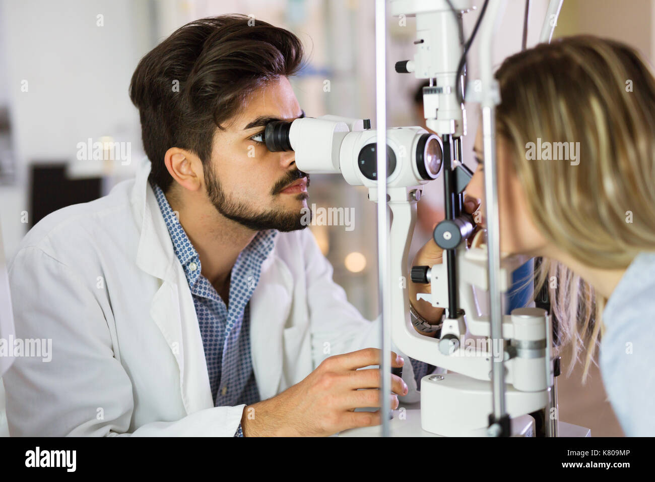 Checking eyesight in a clinic. Ophthalmology. Medicine and health concept. Stock Photo