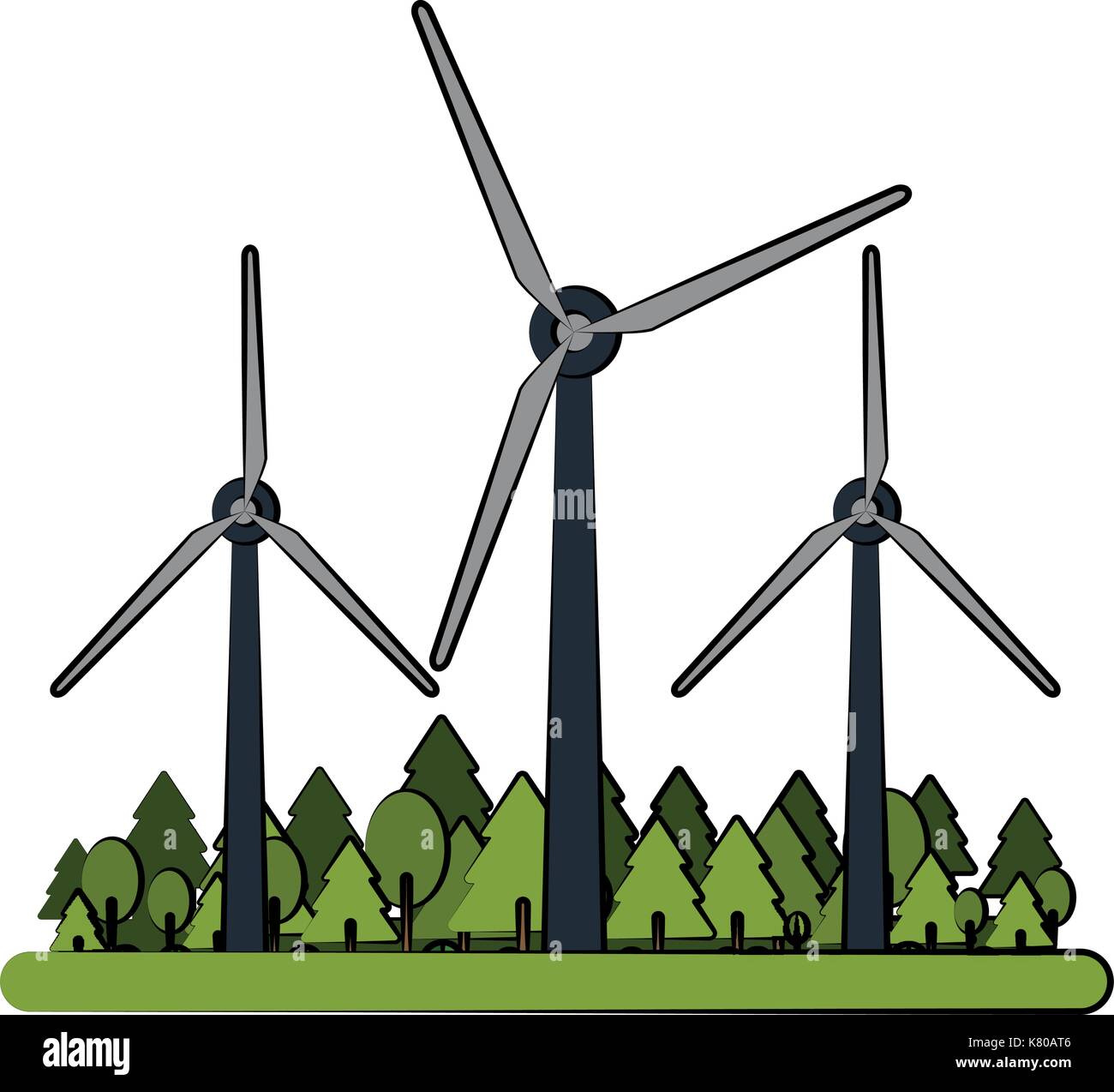 wind turbines in forest icon image  Stock Vector