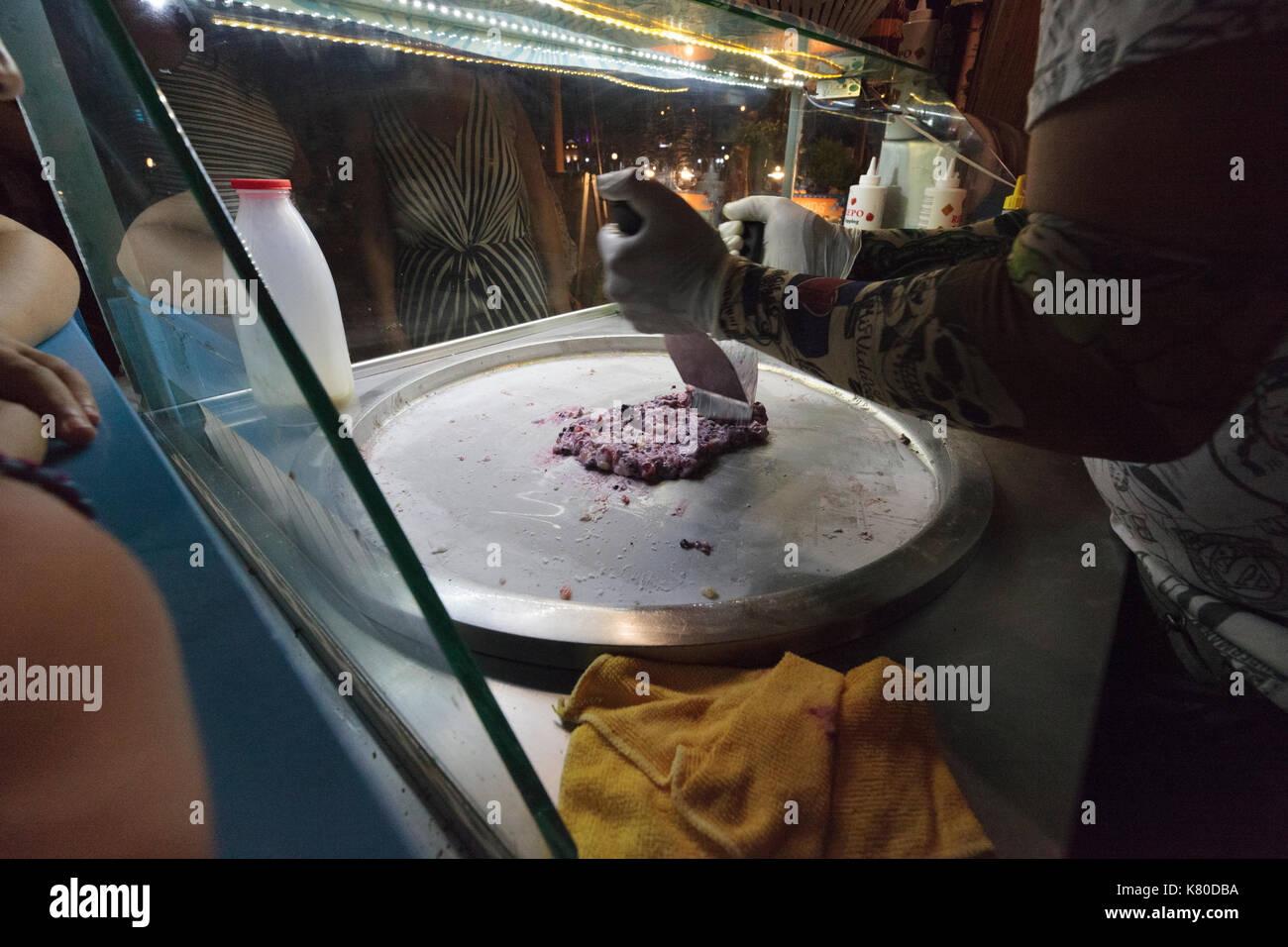 Ice cream rolls being made in Kas, Turkey Stock Photo