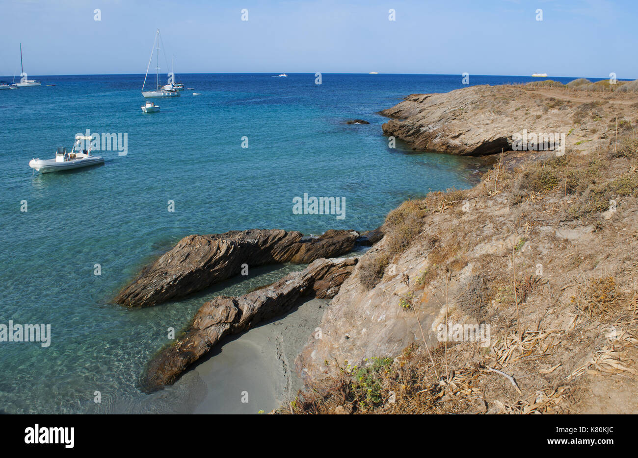 Corsica: view of Cala Genovese, one of the wildest beaches of the Cap ...