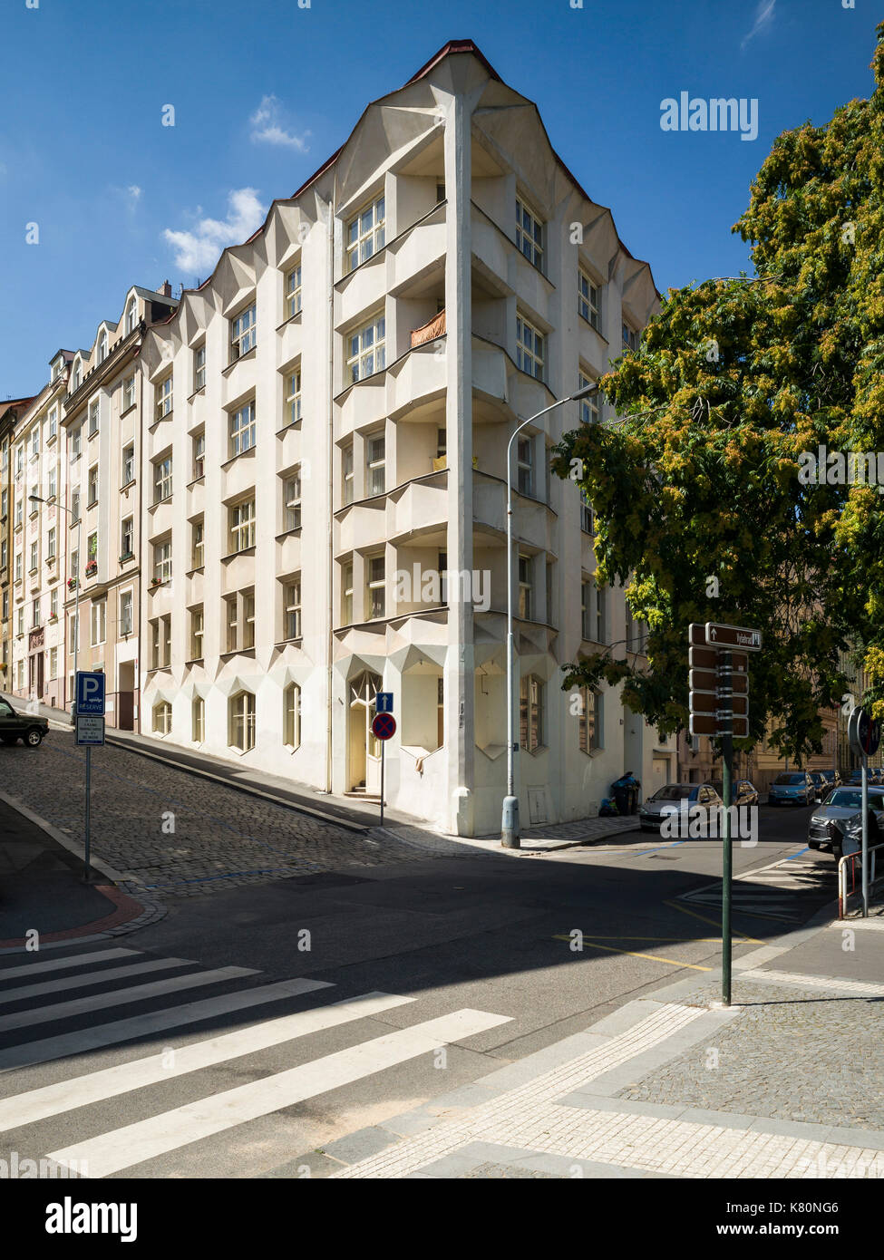 Prague. Czech Republic. Hodkuv cinžovní dum, Cubist apartment building, designed by Czech